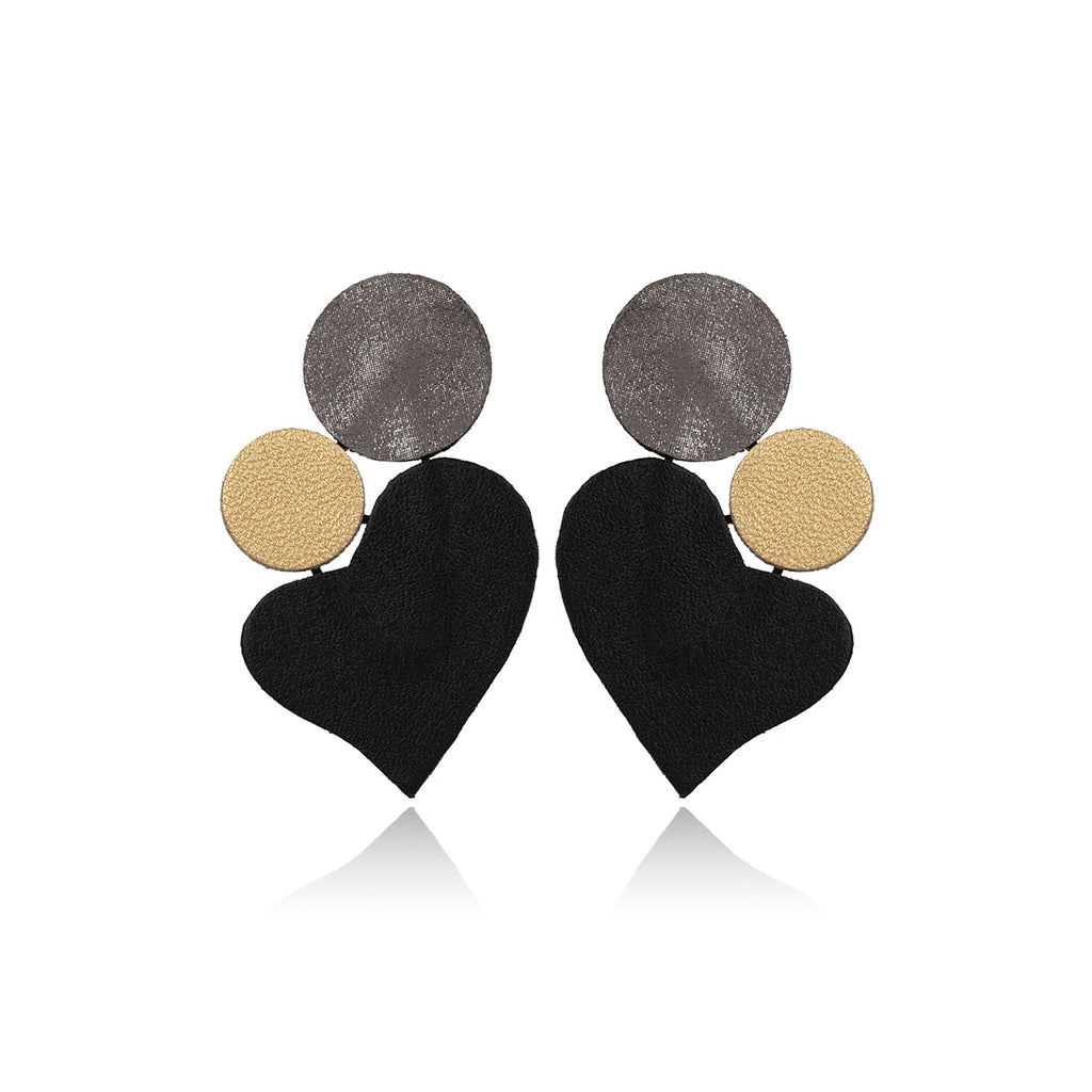 Leather Heart & Circle Earrings 7pm