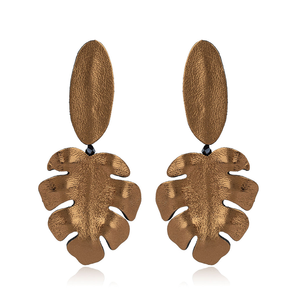 Leather Monstera Drop Earrings 7pm