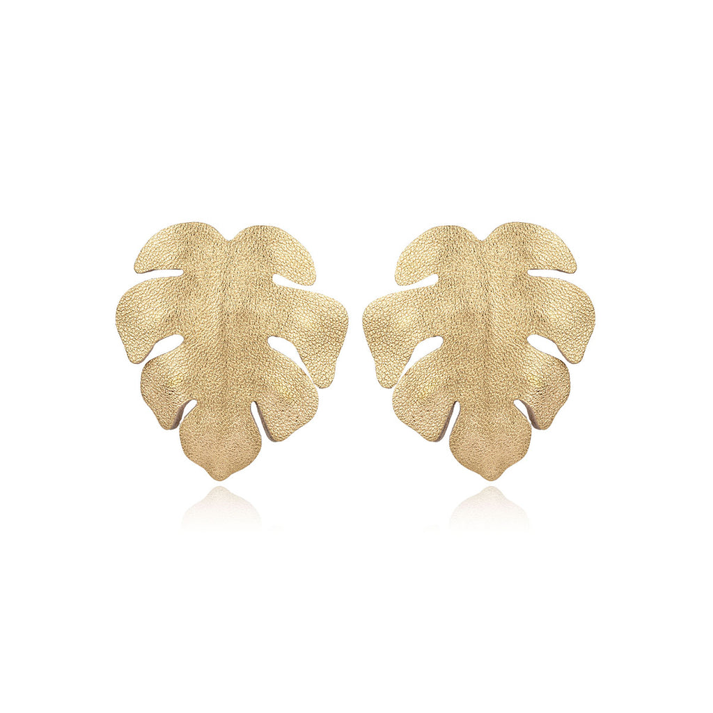 Leather Mini Monstera Earrings 7pm