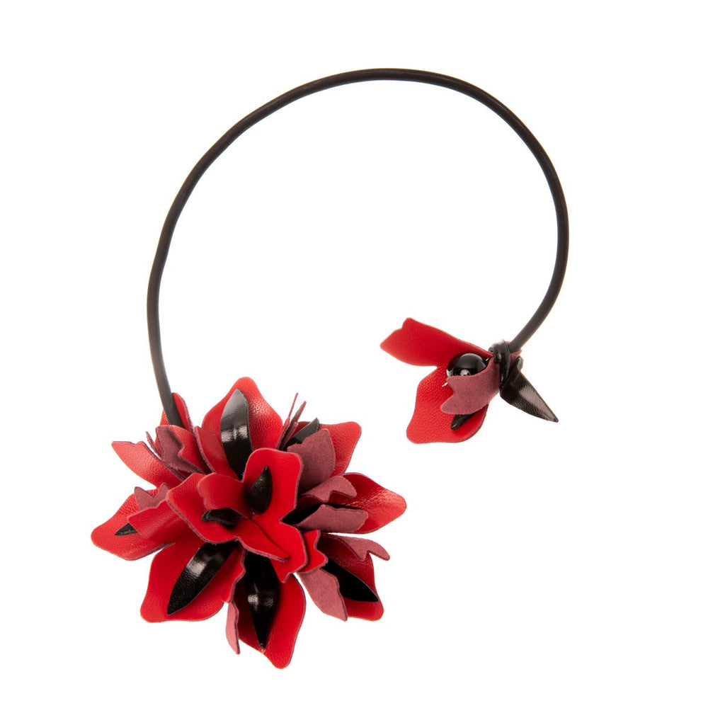 Leather Necklace Poppy Flower